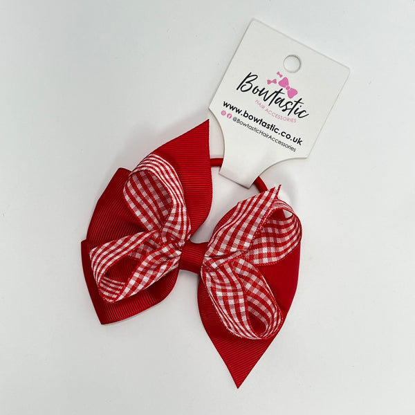 4 Inch Double Bow Bobble - Red Gingham