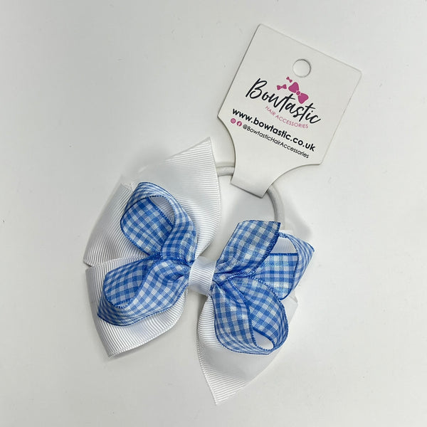 4 Inch Double Bow Bobble - Blue & White Gingham