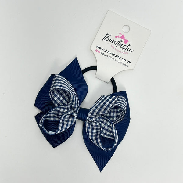 4 Inch Double Bow Bobble - Navy Gingham