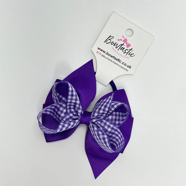 4 Inch Double Bow Bobble - Purple Gingham