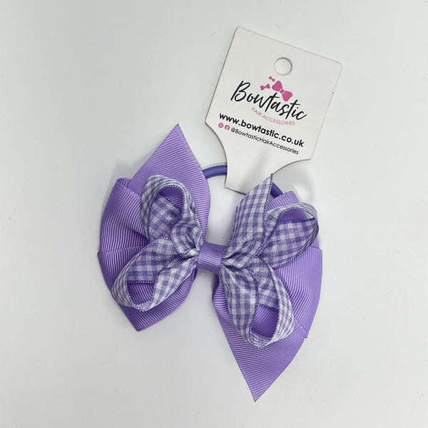 4 Inch Double Bow Bobble - Lilac Gingham