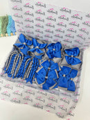 School Bundle - 5 Matching Pairs - Clips & Bobbles - Royal Blue & Metal Grey