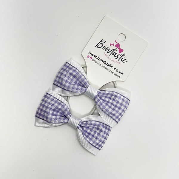 3 Inch Tuxedo Bow Thin Elastic - Lilac & White Gingham - 2 Pack
