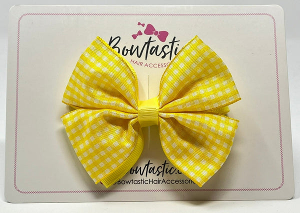 3.5 Inch 2 Layer Butterfly Bow - Yellow & Yellow Gingham