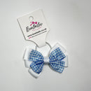 3.25 Inch Flat Bow Thin Elastic - Light Blue & White Gingham