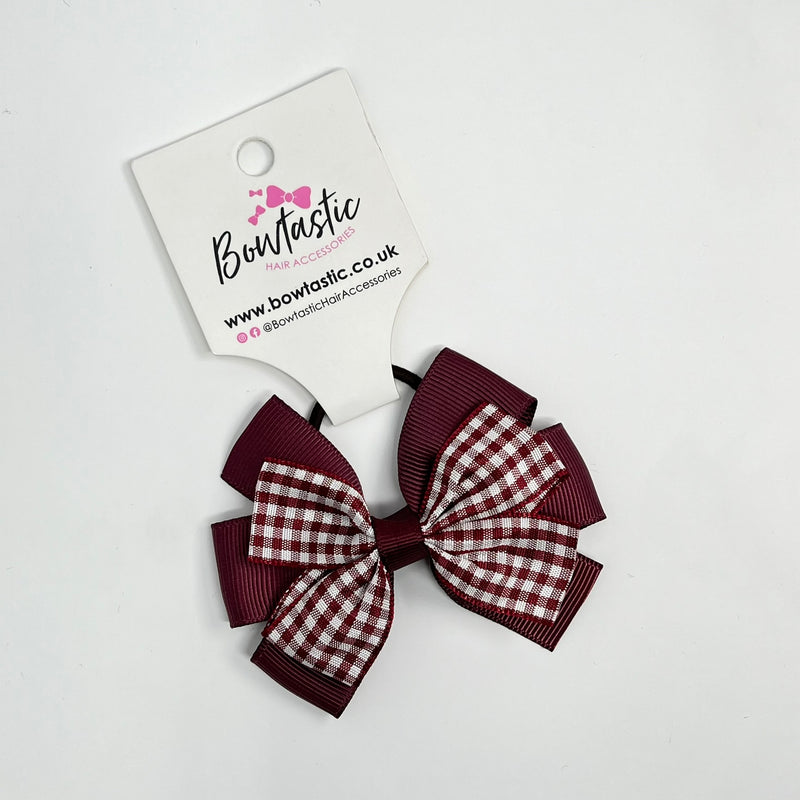 3.25 Inch Flat Bow Thin Elastic - Burgundy Gingham