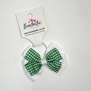 3.25 Inch Flat Bow Thin Elastic - Green & White Gingham