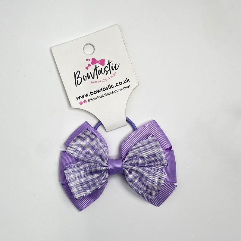 3.25 Inch Flat Bow Thin Elastic - Lilac Gingham