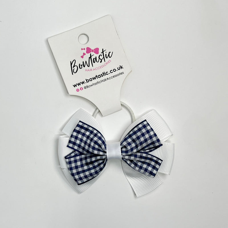 3.25 Inch Flat Bow Thin Elastic - Navy & White Gingham