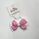 3.25 Inch Flat Bow Thin Elastic - Pink & White Gingham