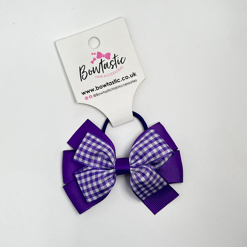 3.25 Inch Flat Bow Thin Elastic - Purple Gingham