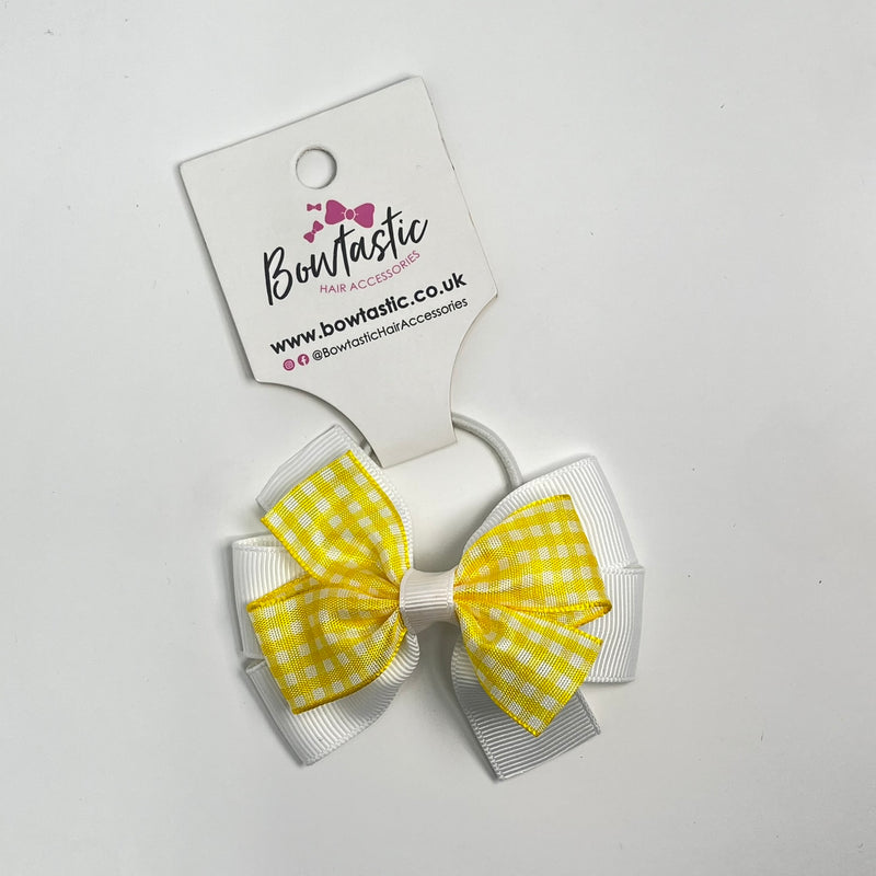 3.25 Inch Flat Bow Thin Elastic - Yellow & White Gingham