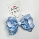 4 Inch Double Ribbon Bobble - Light Blue & White Gingham