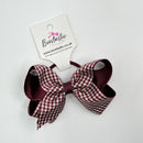 4 Inch Double Ribbon Bobble - Burgundy & Burgundy Gingham