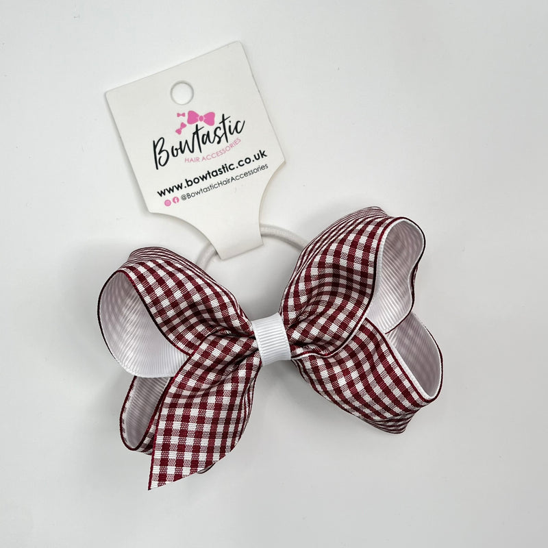 4 Inch Double Ribbon Bobble - Burgundy & White Gingham