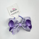 4 Inch Double Ribbon Bobble - Lilac & Lilac Gingham