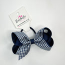 4 Inch Double Ribbon Bobble - Navy & Navy Gingham