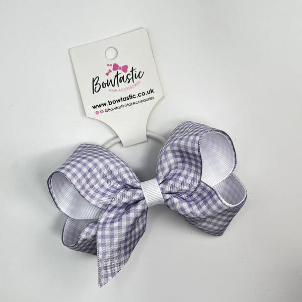 4 Inch Double Ribbon Bobble - Lilac & White Gingham