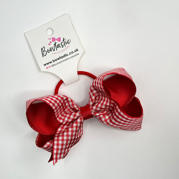 4 Inch Double Ribbon Bobble - Red & Red Gingham
