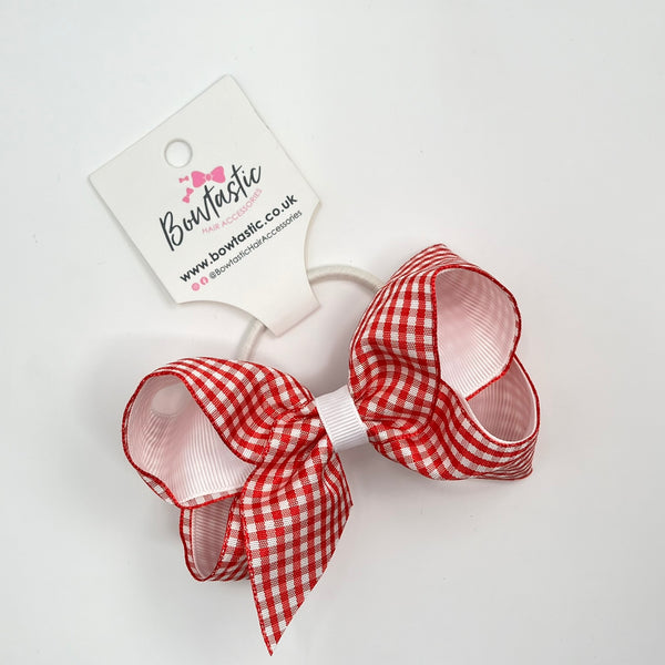 4 Inch Double Ribbon Bobble - Red & White Gingham