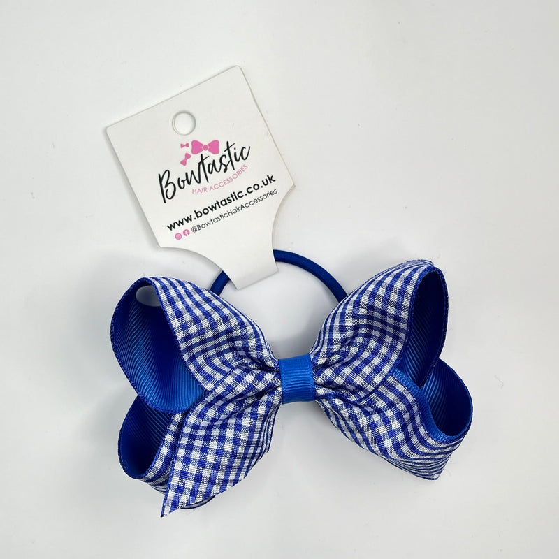 4 Inch Double Ribbon Bobble - Royal Blue & Royal Gingham