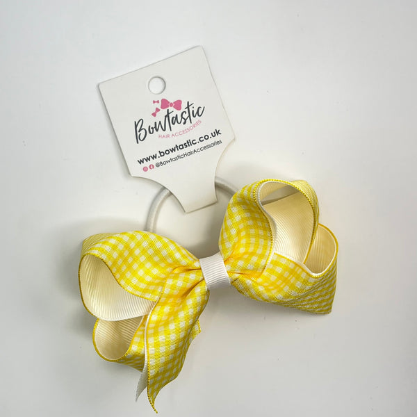 4 Inch Double Ribbon Bobble - Yellow & White Gingham