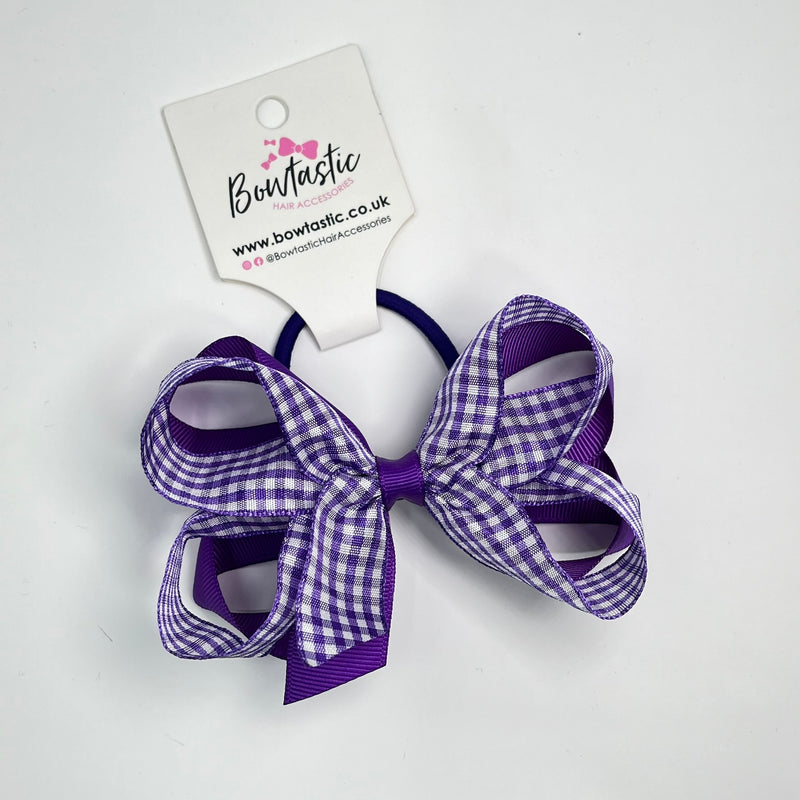 4 Inch 2 Layer Bobble - Purple & Purple Gingham