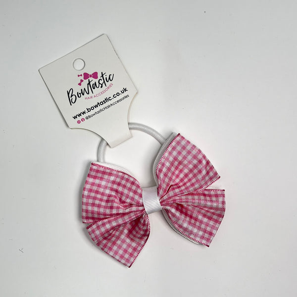 3.5 Inch 2 Layer Butterfly Bow Bobble - Pink & White Gingham