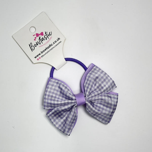 3.5 Inch 2 Layer Butterfly Bow Bobble - Lilac & Lilac Gingham