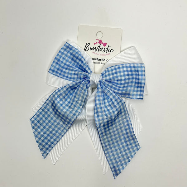 4.5 Inch 2 Layer Tail Bow - Blue & White Gingham