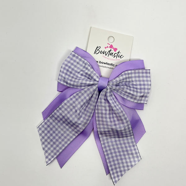 4.5 Inch 2 Layer Tail Bow - Lilac Gingham