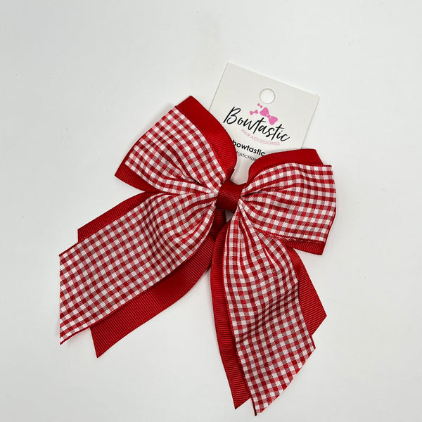 4.5 Inch 2 Layer Tail Bow - Red Gingham