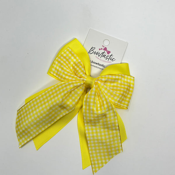 4.5 Inch 2 Layer Tail Bow - Yellow Gingham