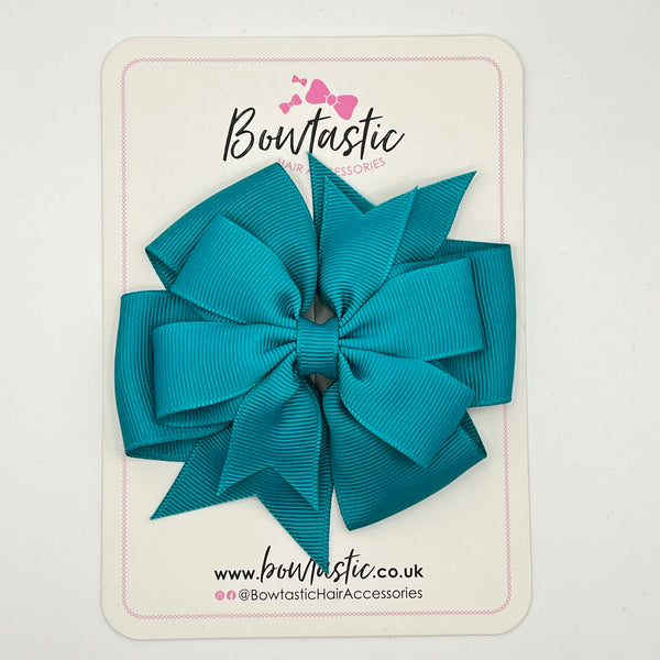 4 Inch Double Pinwheel Bow - Tornado Blue