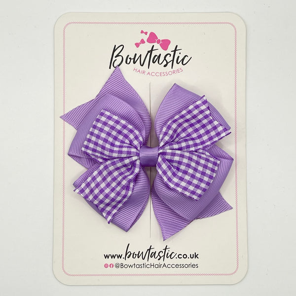 3.5 Inch Flat 2 Layer Bow - Lilac & Lilac Gingham