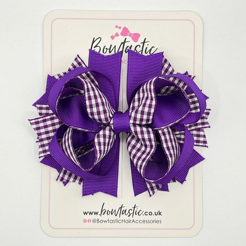 4.5 Inch Ring Bow - Purple & Purple Gingham