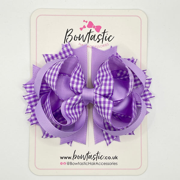 4.5 Inch Ring Bow - Lilac & Lilac Gingham