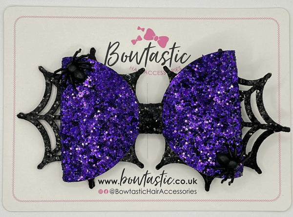 Halloween - 5 Inch Black & Purple Glitter Spider Bow