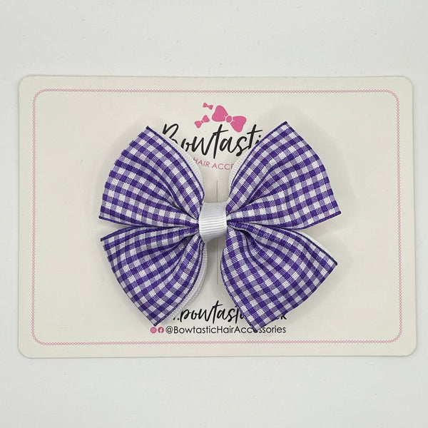3.5 Inch 2 Layer Butterfly Bow - Purple & White Gingham