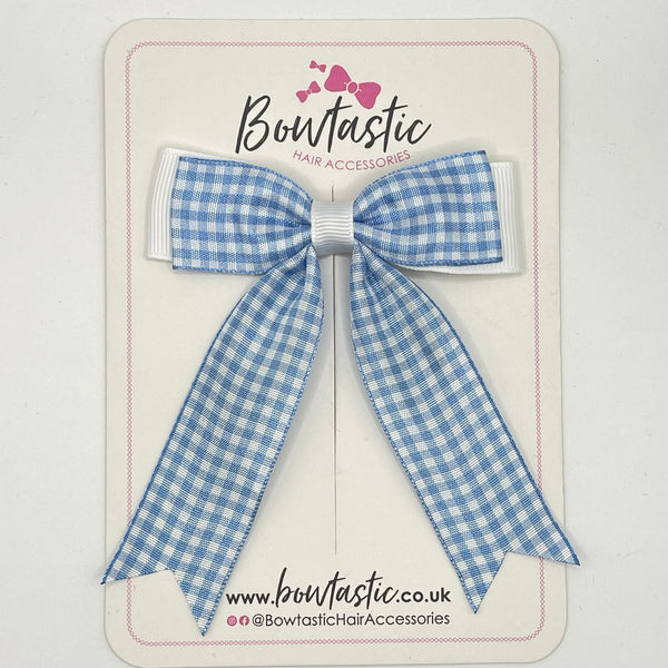 3.25 Inch Tail Bow - Blue & White Gingham