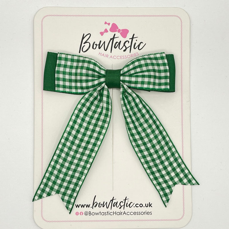 3.25 Inch Tail Bow - Forest Green & Green Gingham