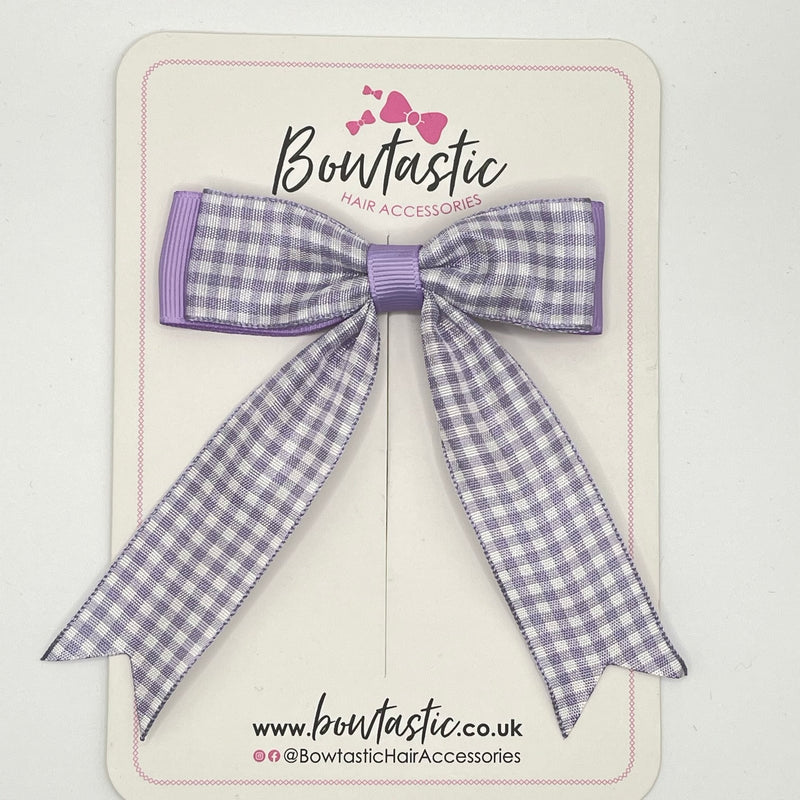 3.25 Inch Tail Bow - Lilac Gingham