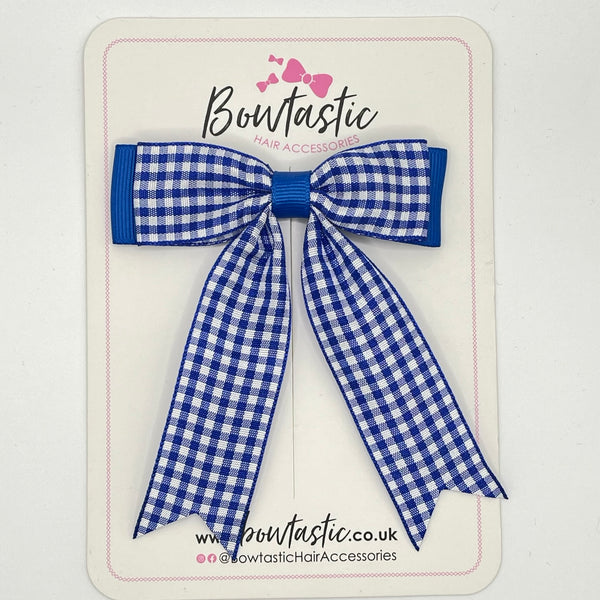 3.25 Inch Tail Bow - Royal Blue Gingham