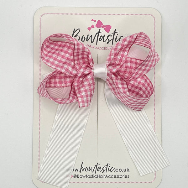 3.5 Inch Tail Bow - Pink & White Gingham