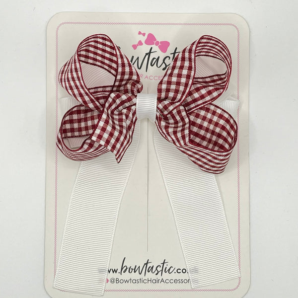 3.5 Inch Tail Bow - Burgundy & White Gingham
