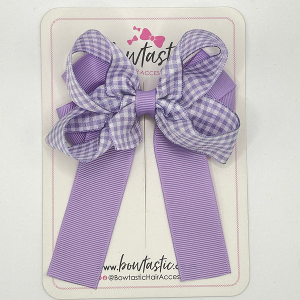 3.5 Inch Tail Bow - Lilac & Lilac Gingham