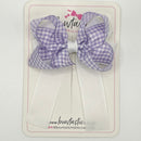 3.5 Inch Tail Bow - Lilac & White Gingham