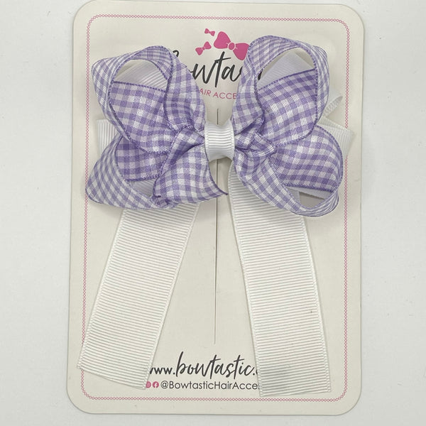 3.5 Inch Tail Bow - Lilac & White Gingham