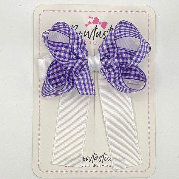 3.5 Inch Tail Bow - Purple & White Gingham