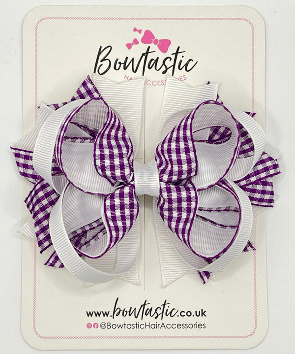 4.5 Inch Ring Bow - Purple & White Gingham